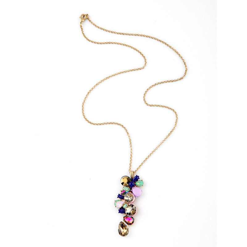 Color Crystal Long Chain Pendants Necklace